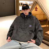 Threebooy Oversized Hooded Jacket Vintage Loose Harajuku Windbreaker Jackets Men Printed Bomber Jacket Outerwear Multi-pocket For Men